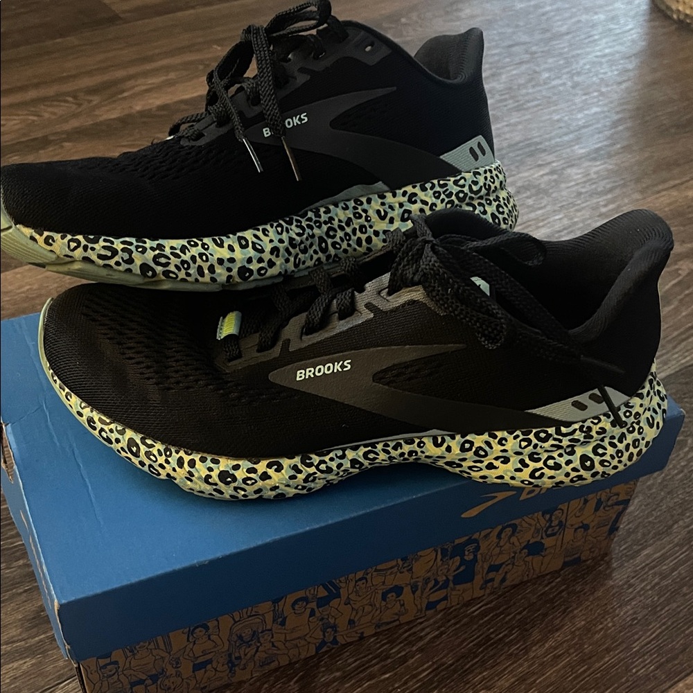Brooks Black Sneakers with Leopard Print Sole